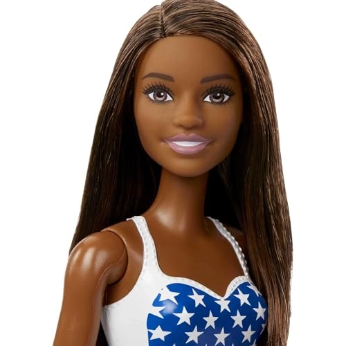 Barbie Flag Beach - Stars and Stripes Swimsuit Brunette Ages 3+