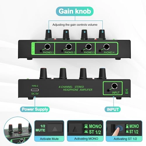 H-Headphone-Amplifier-4way - Mini Earphone Splitter USB-Powered