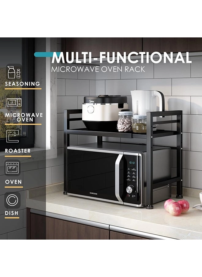 Extendable Microwave Oven Rack - 2-Tier 6 Hooks 57lbs