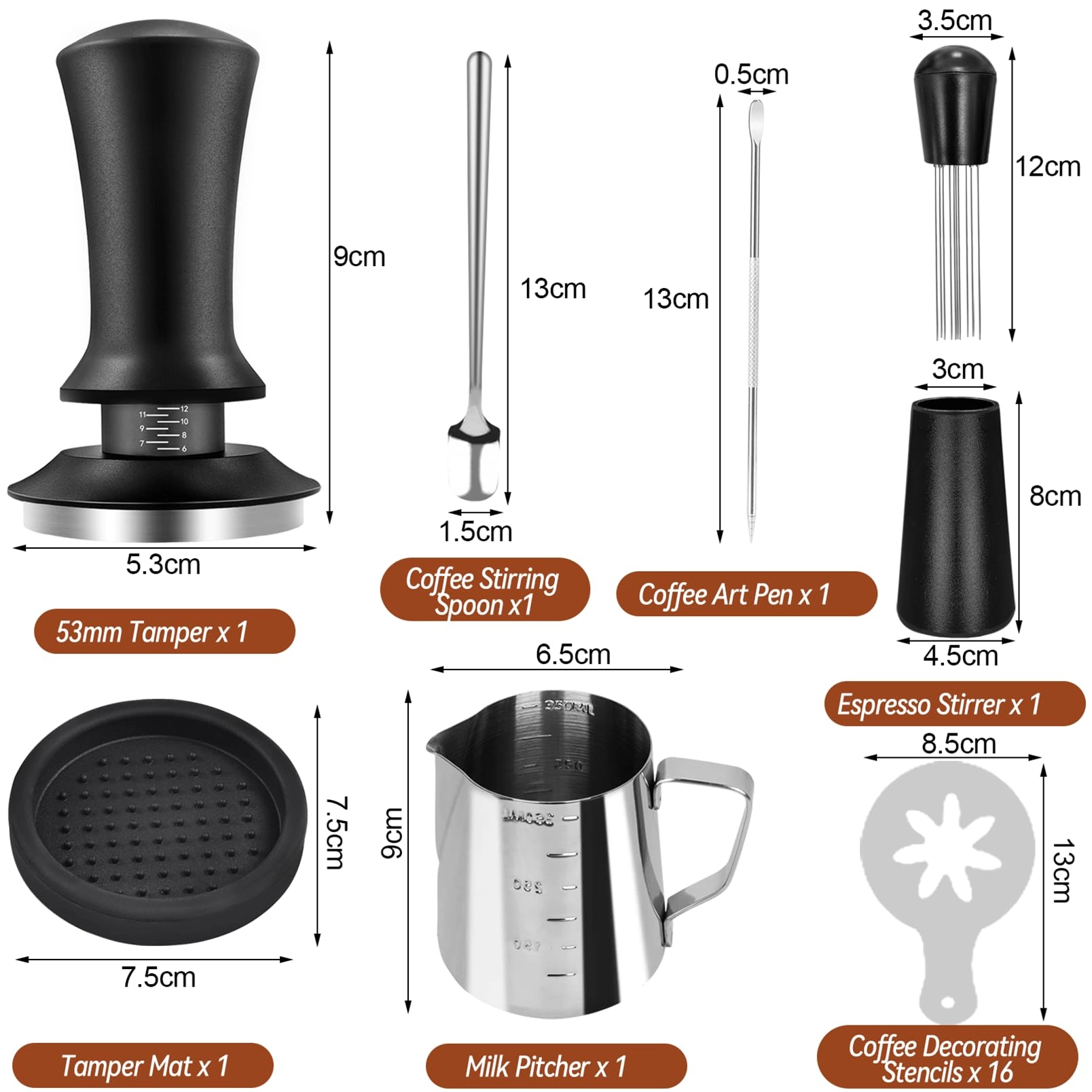 Espresso Tamper + WDT Tool + Espresso Dosing Funnel + Silicone Gel Tamper Mat + Espresso Accessories