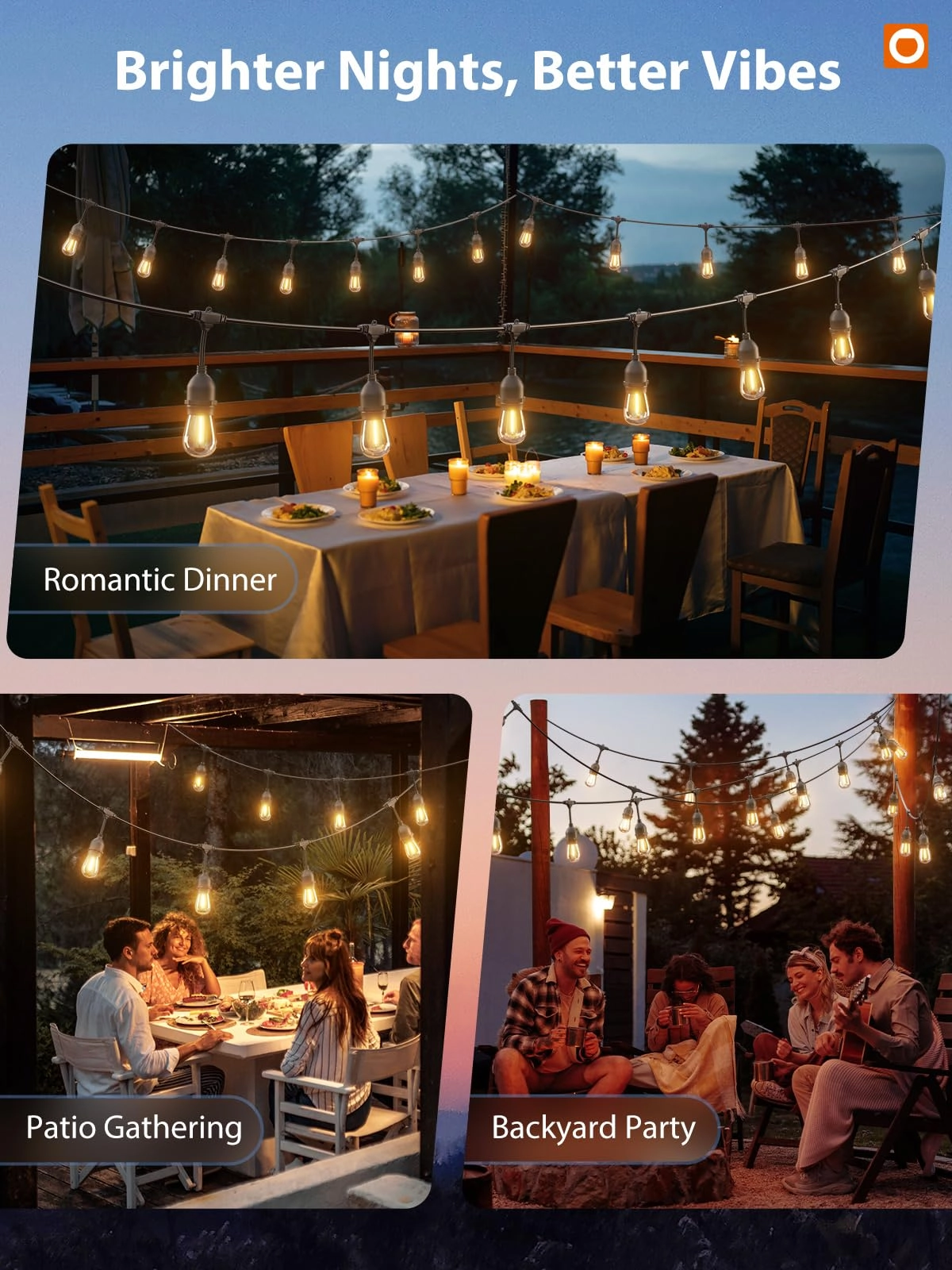 Outdoor String Lights - 48FT LED Timer Control