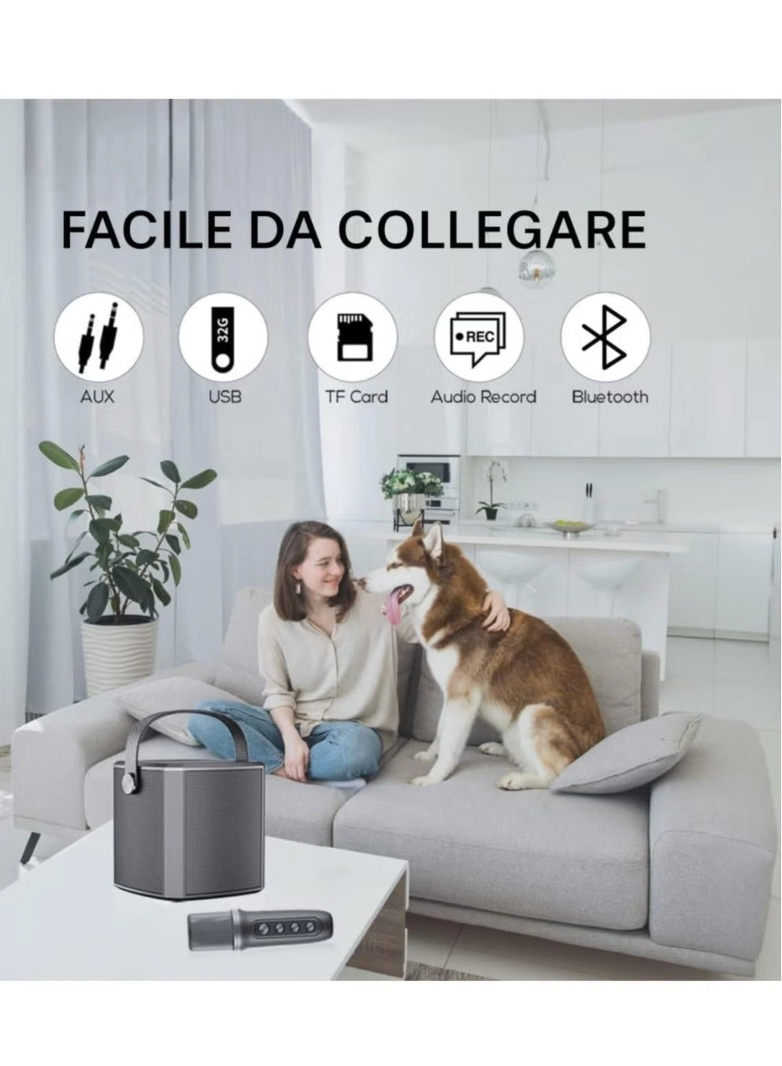 Portable Bluetooth Karaoke Speaker - Rechargeable wireless microphone Type-C charging TF Card support