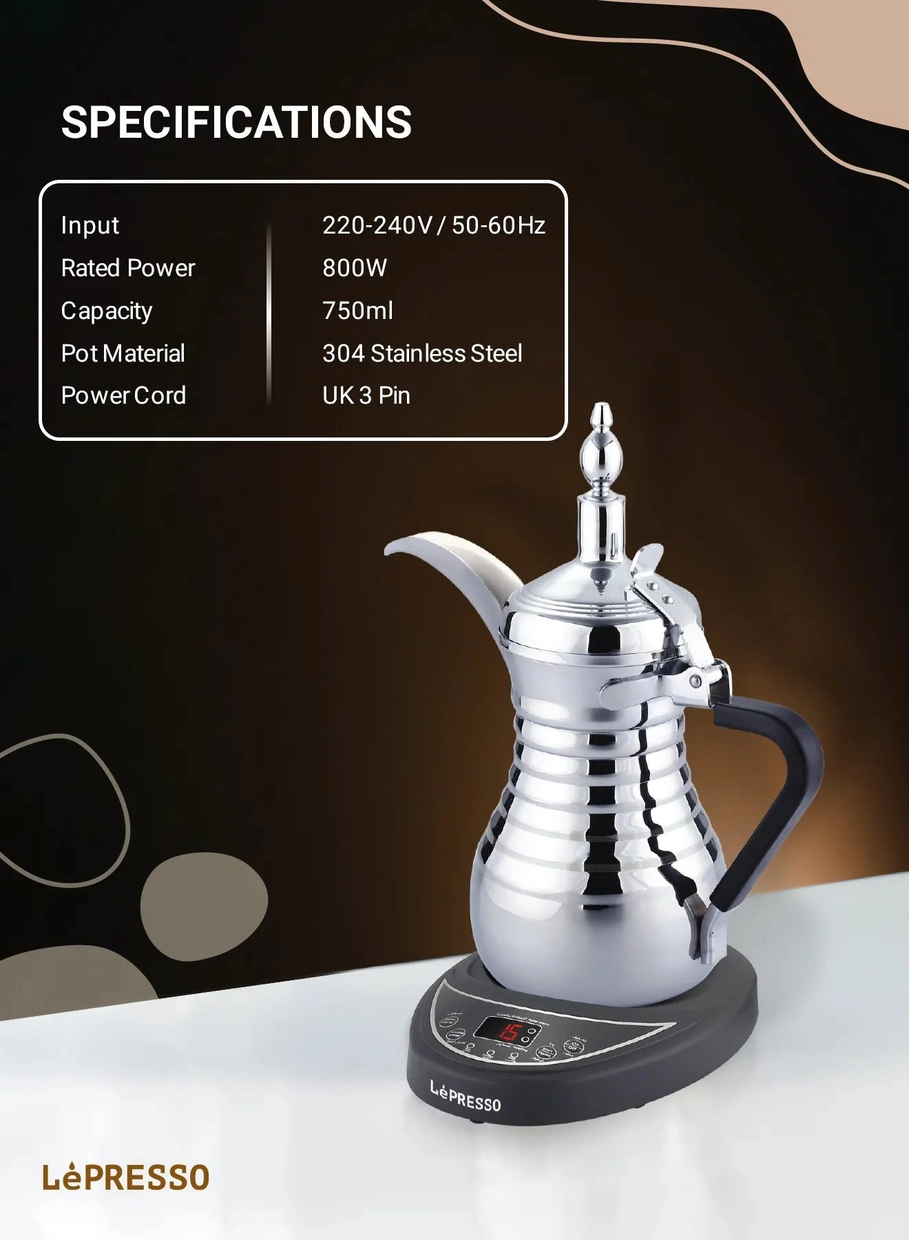 Electric Arabic Coffee Maker - 800W 0.75L