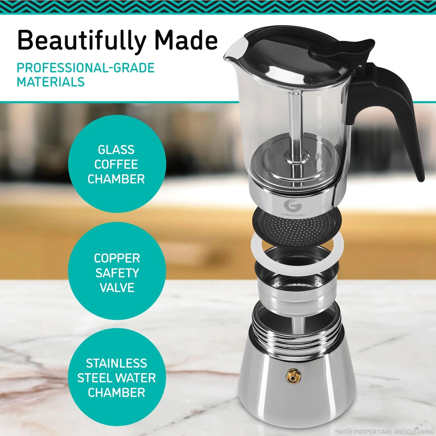 Moka Pot - Stovetop Glass & Stainless Steel