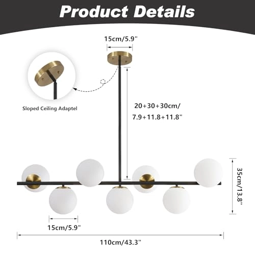 7-Light Glass globe chandelier - 43.3(110cm)