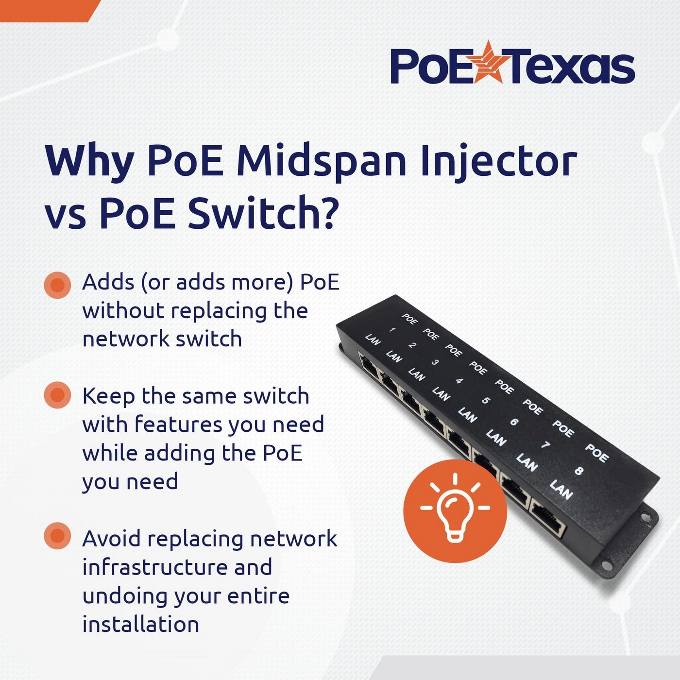 POE-8-48v60w - 48V 60W 8-Port 802.3af 802.3at 10/100 Mbps