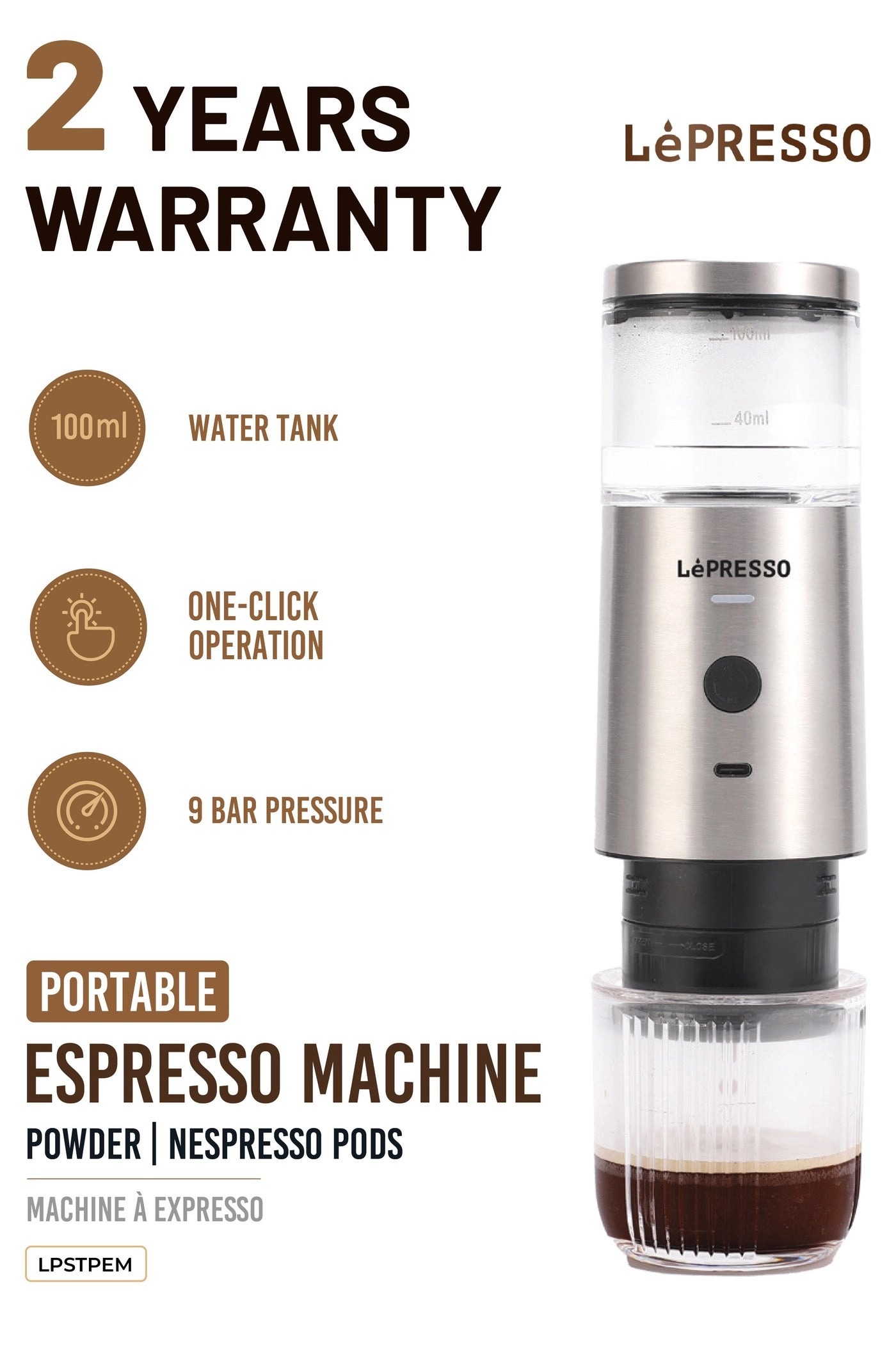 Portable Espresso Maker 9-Bar 2000mAh Nespresso-Compatible 152464