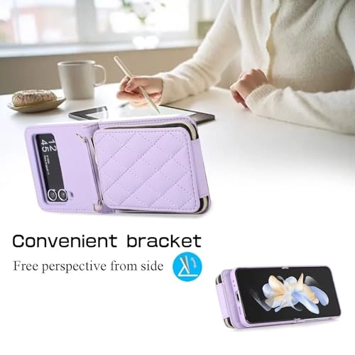 Miagon Case - Faux Leather Zipper Purse Wallet Phone Cover for Samsung Galaxy Z Flip4