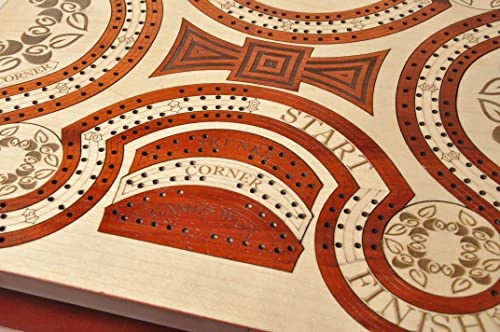 Continuous 4 Track Cribbage Board - Blood Wood Maple Wood