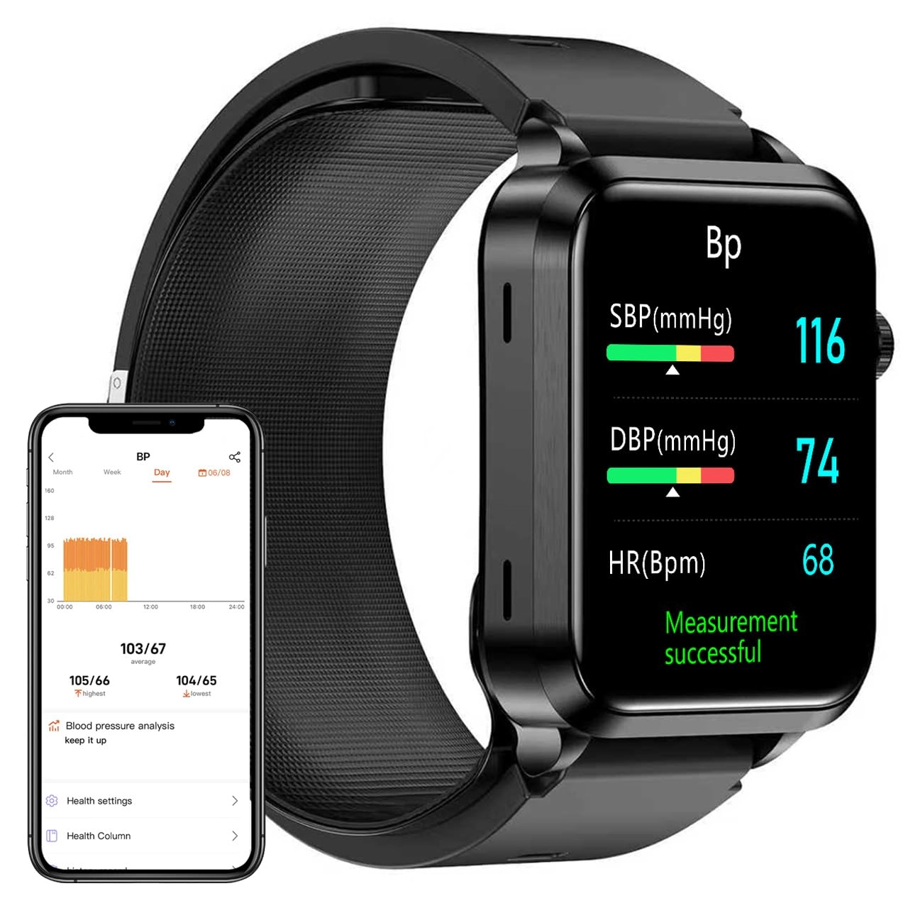 VOKOWOBO Blood Pressure Smart Watch - Air Pump Air Bag Voice Broadcast 24/7 Heart Rate