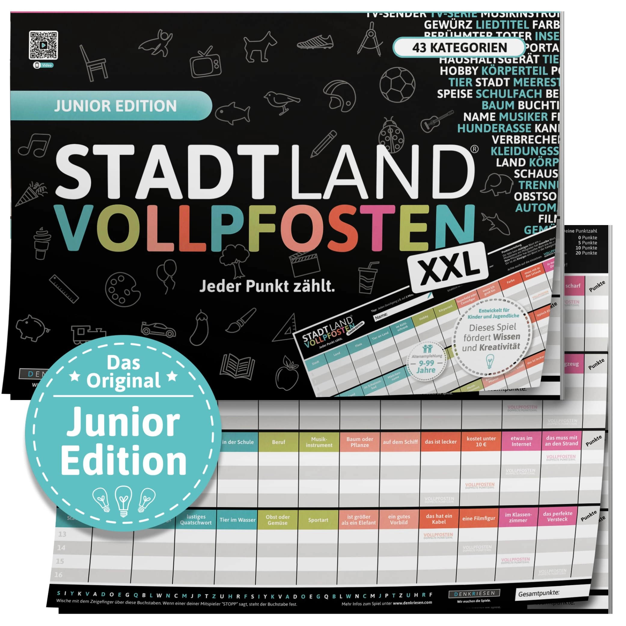 Denkriesen Stadt Land VOLLPFOSTEN: Junior Edition - Children's Game