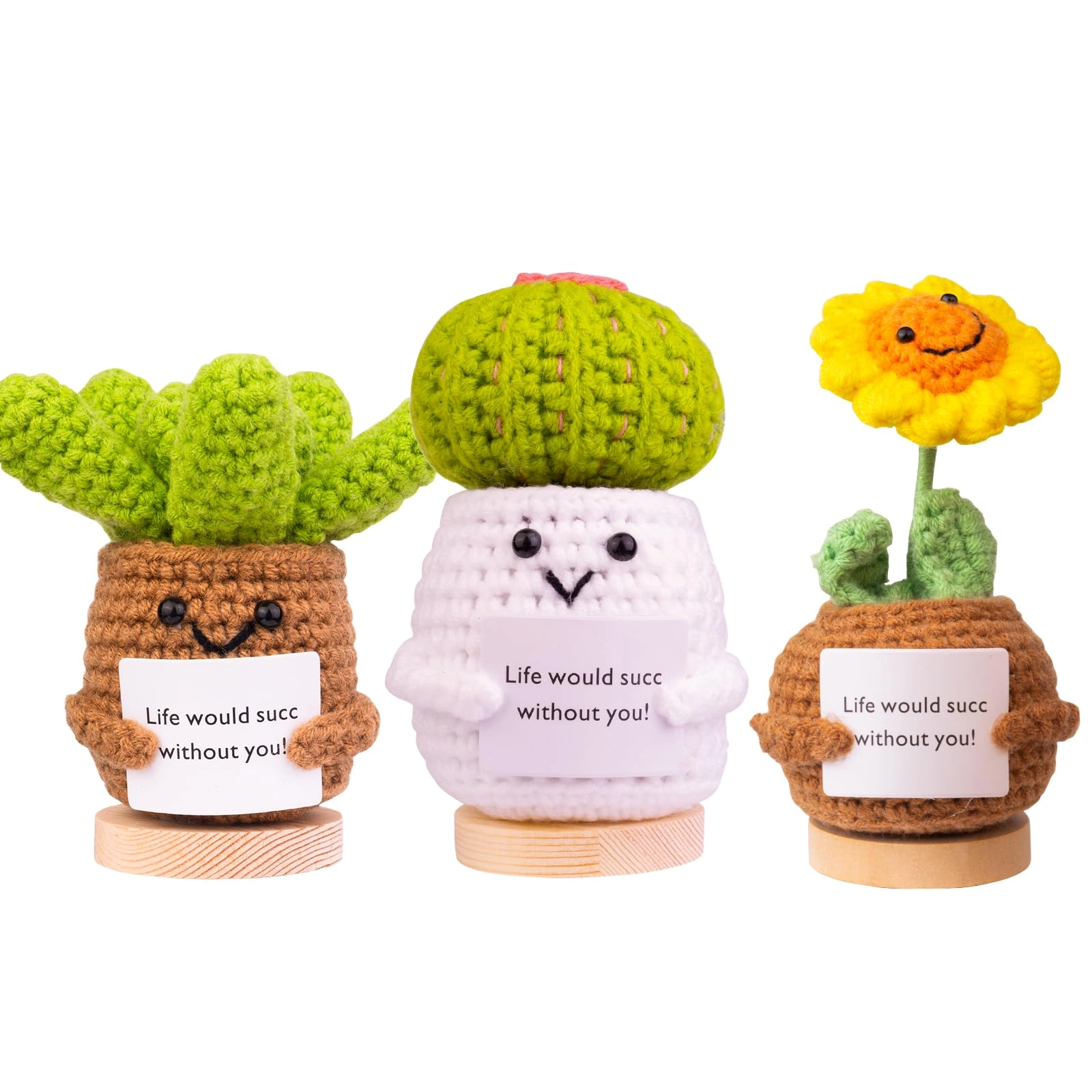Mwmoeen Positive Potato 5 cm + Knitted Cactus 5 cm + Succulent and Flower 5 cm