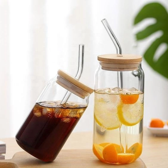 Can Shaped Glass Tumbler - 1 pcs Wooden Lid 540 ml