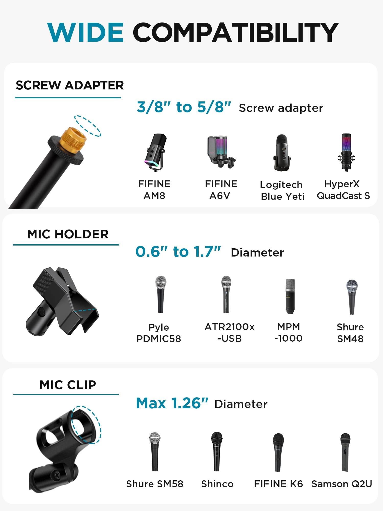TS186 - Boom Arm Mic Stand Height Adjustable