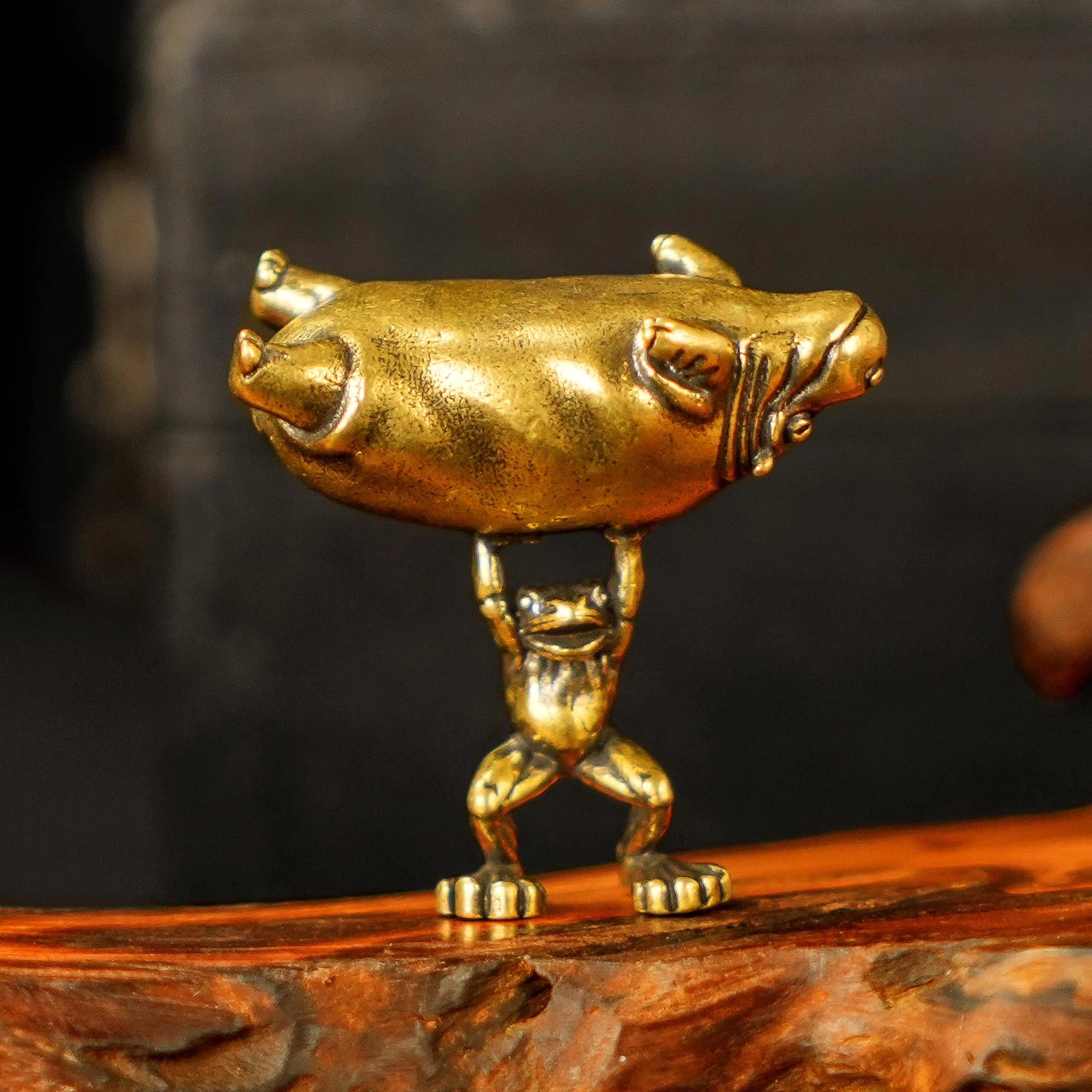 Frog & Hippo Sculpture - Brass