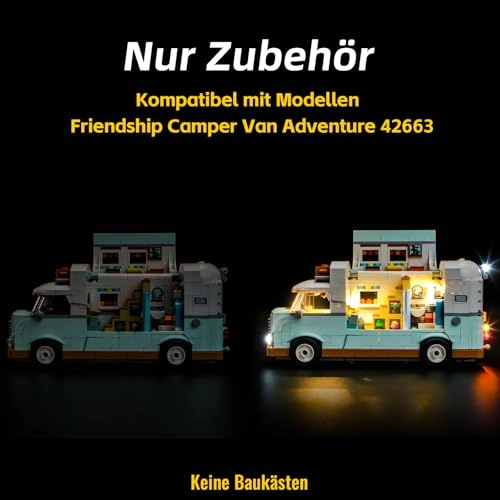 LED Light Set Compatible with Lego Friendship Camper Van Adventure 42663 - 3 light sources USB powered