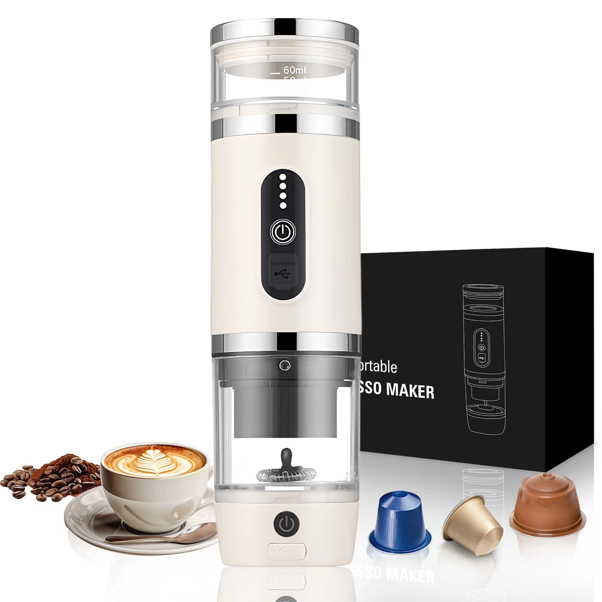 CAWUWE 3-in-1 Portable Coffee Machine - 20Bar Milk Frother USB-C