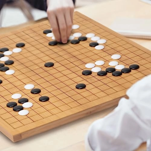 Go Game Set - Bamboo Go Board Double Convex Melamine Stones Bamboo Bowls