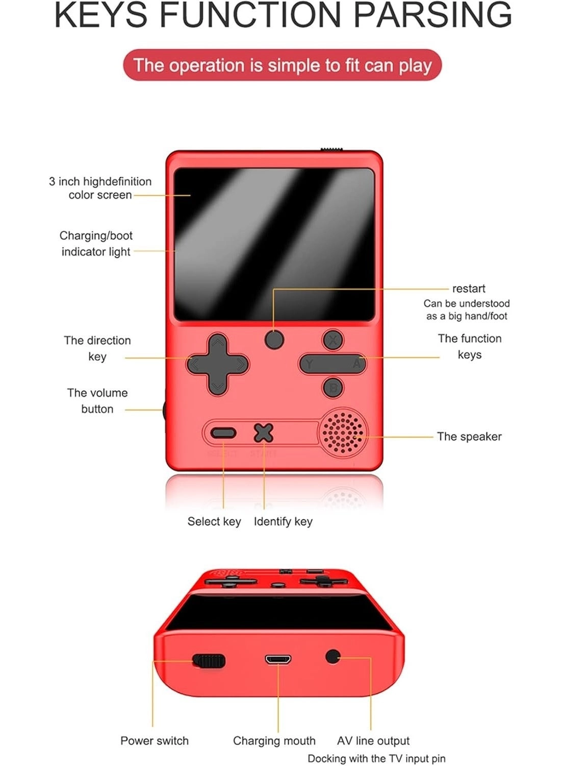 Retro Handheld Game Console - 500 Built-In Games 3.0-Inch Screen
