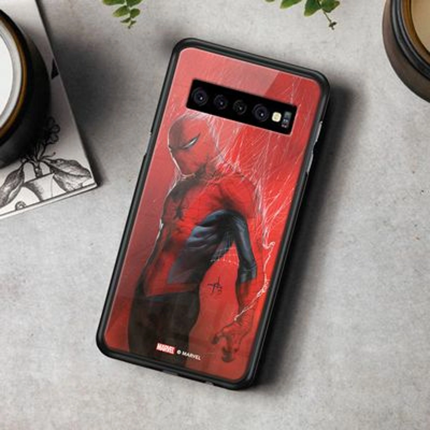 Webbed Spiderman Back Case for Galaxy S10 - TPU Bumper Case + Tempered Glass Back