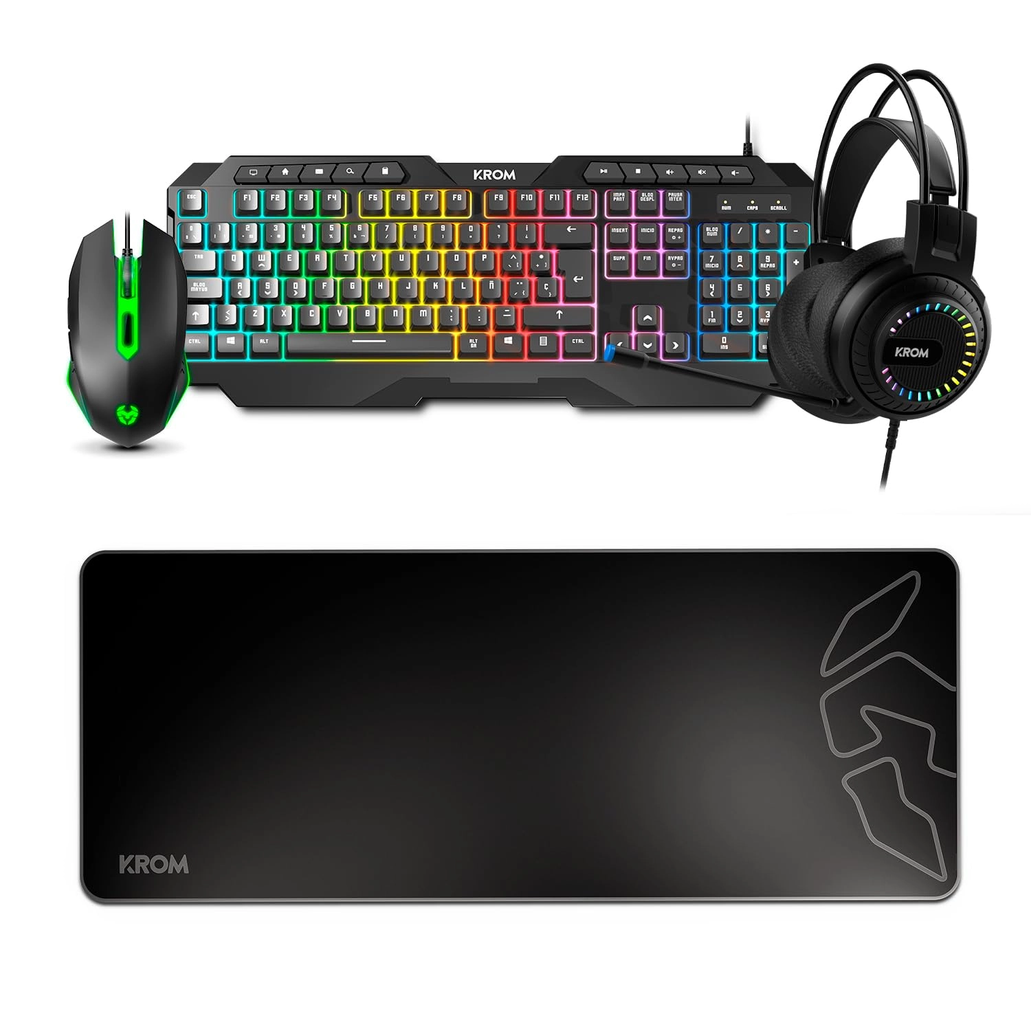 Krom Keyboard + Mouse + Headphones + Mousepad - Wired