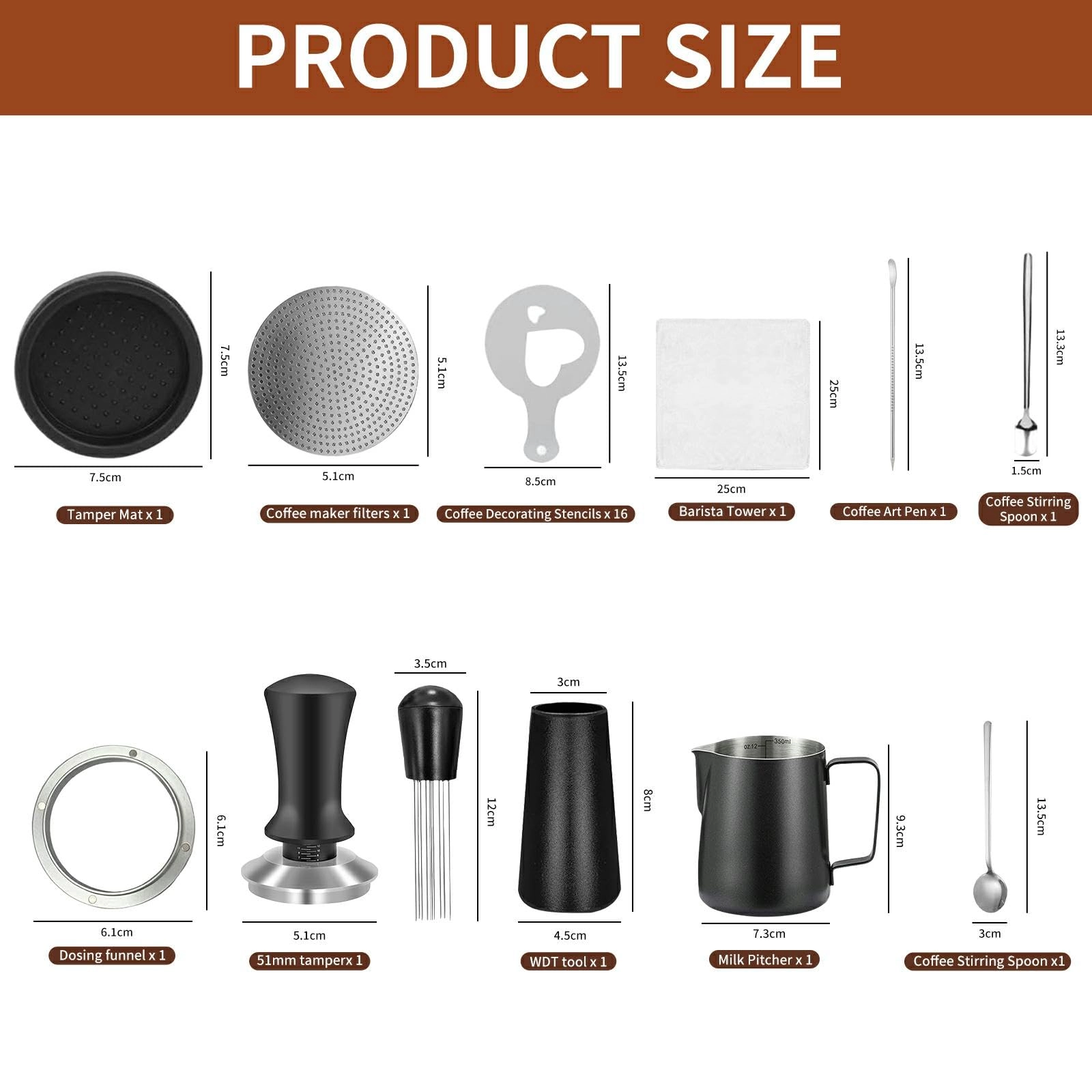 51mm Coffee Tamper - 24PCS 316stainlesss Kit