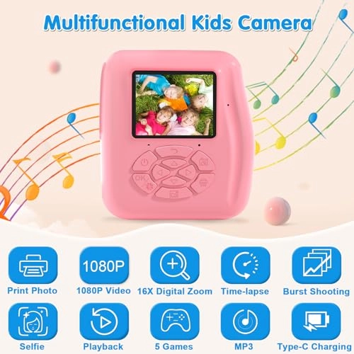 Instant Print Camera - 1080P Pink