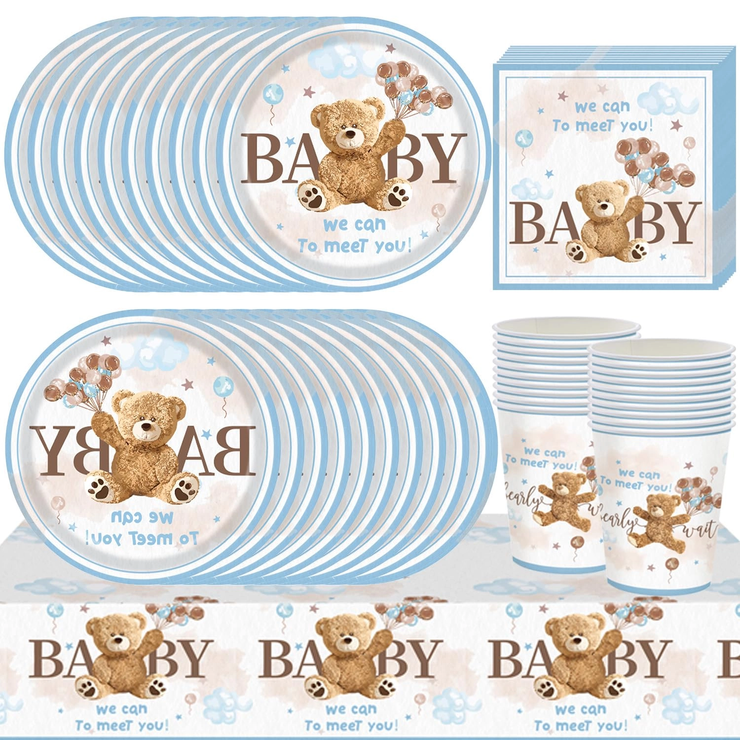 Teddy Bear Birthday Party Tableware - 61-piece