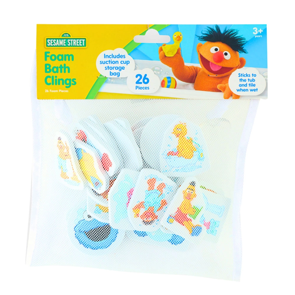 Sesame Street Foam Bath Clings - 26 Pcs Mesh Storage Bag with Suction Cups