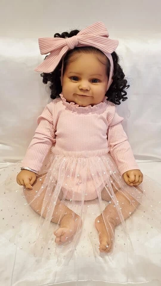Enjoy with Love Maddie Reborn Baby Doll - 60 cm Leather Dark Brown hand-rooted curly hair