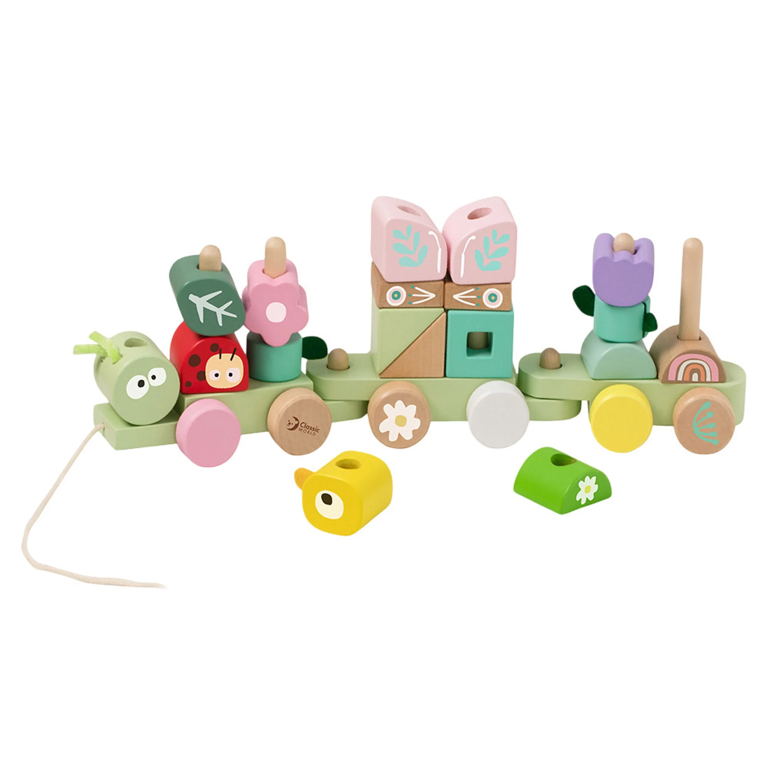 Classic World Wooden Pull Jungle - 27-piece caterpillar