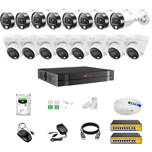 16CH AI NVR + 2MP Dome IP Camera + 2MP Bullet IP Camera + 4TB Hard Disk + 8+2 POE Switch + CAT6 Cable - 16 channels