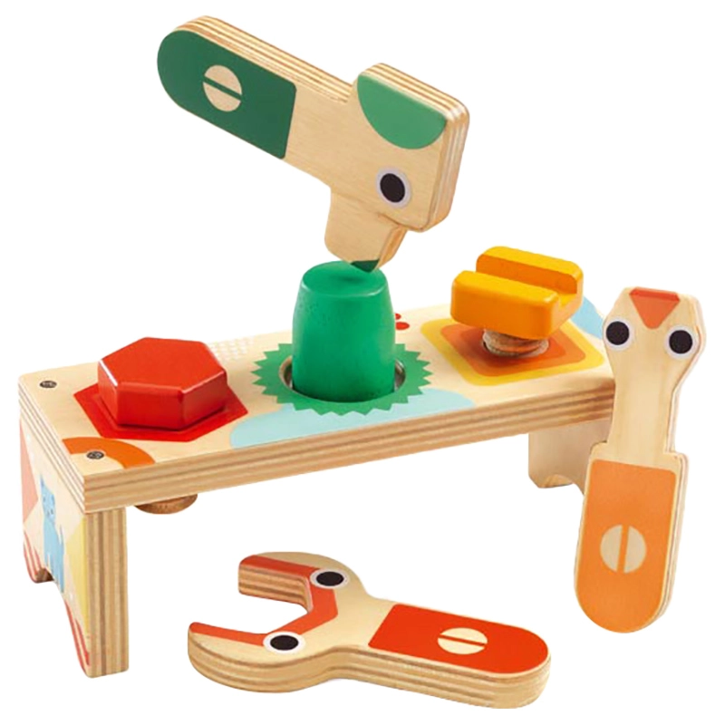 DJECO Bricolou - Suitable for 18 months-3 years 1 workbench and 6 wooden accessories