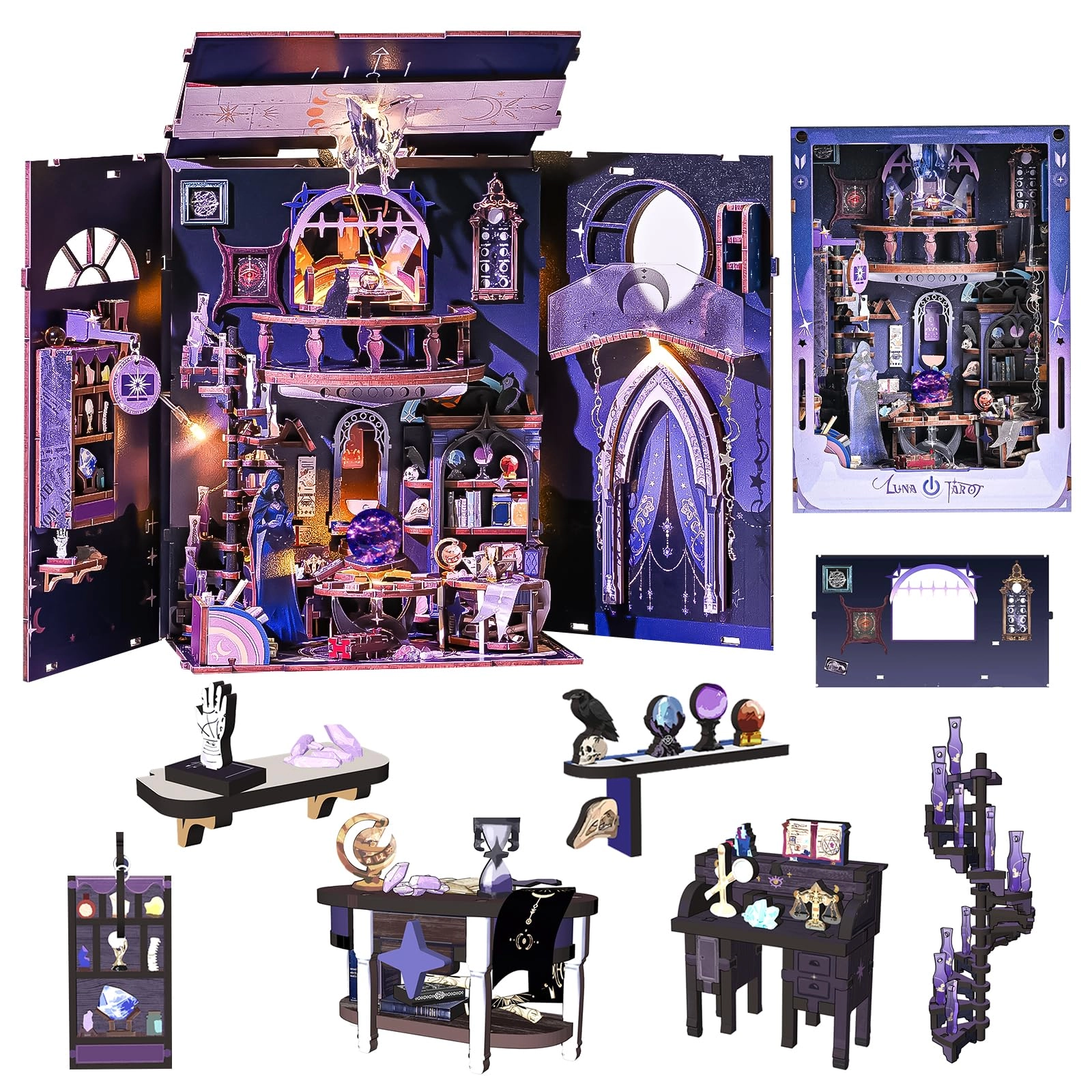 Roroom DIY Book Nook Kit - Miniature Wooden LED