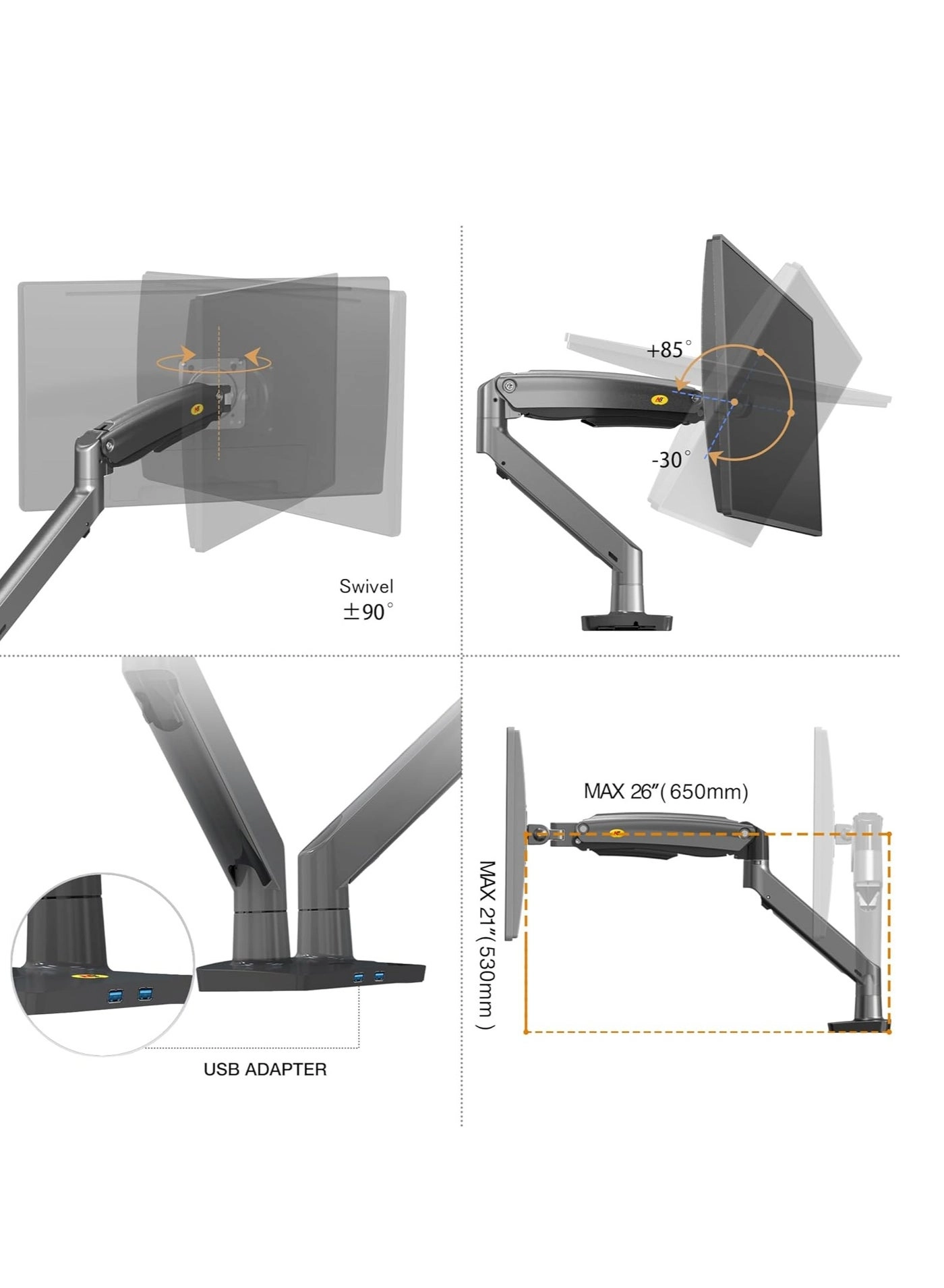 F195A - Dual Arm 32 in 75x75mm 100x100mm
