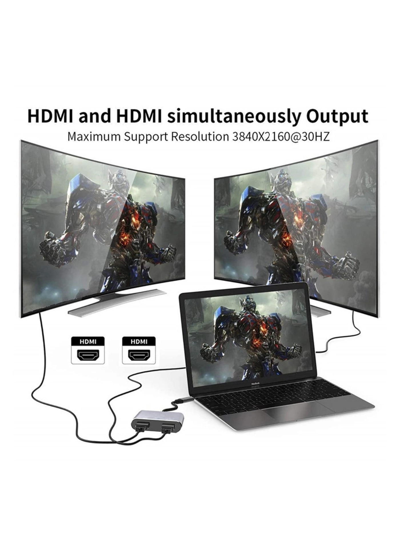 USB C to Dual HDMI Adapter - 4 in 1 4K@30Hz