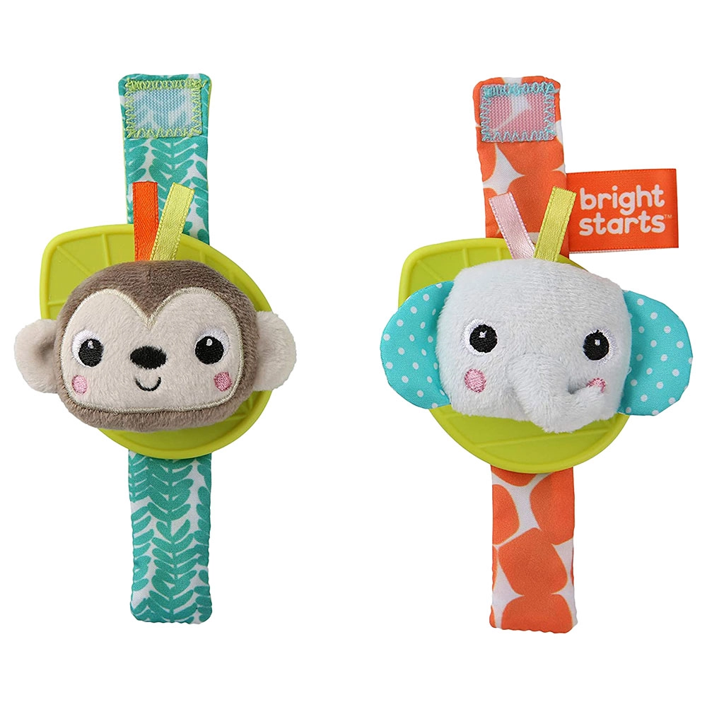 Bright Starts Rattle & Teethe Wrist Toy Rattle & Teethe Wrist Toy - Monkey & Elephant - BPA-free silicone