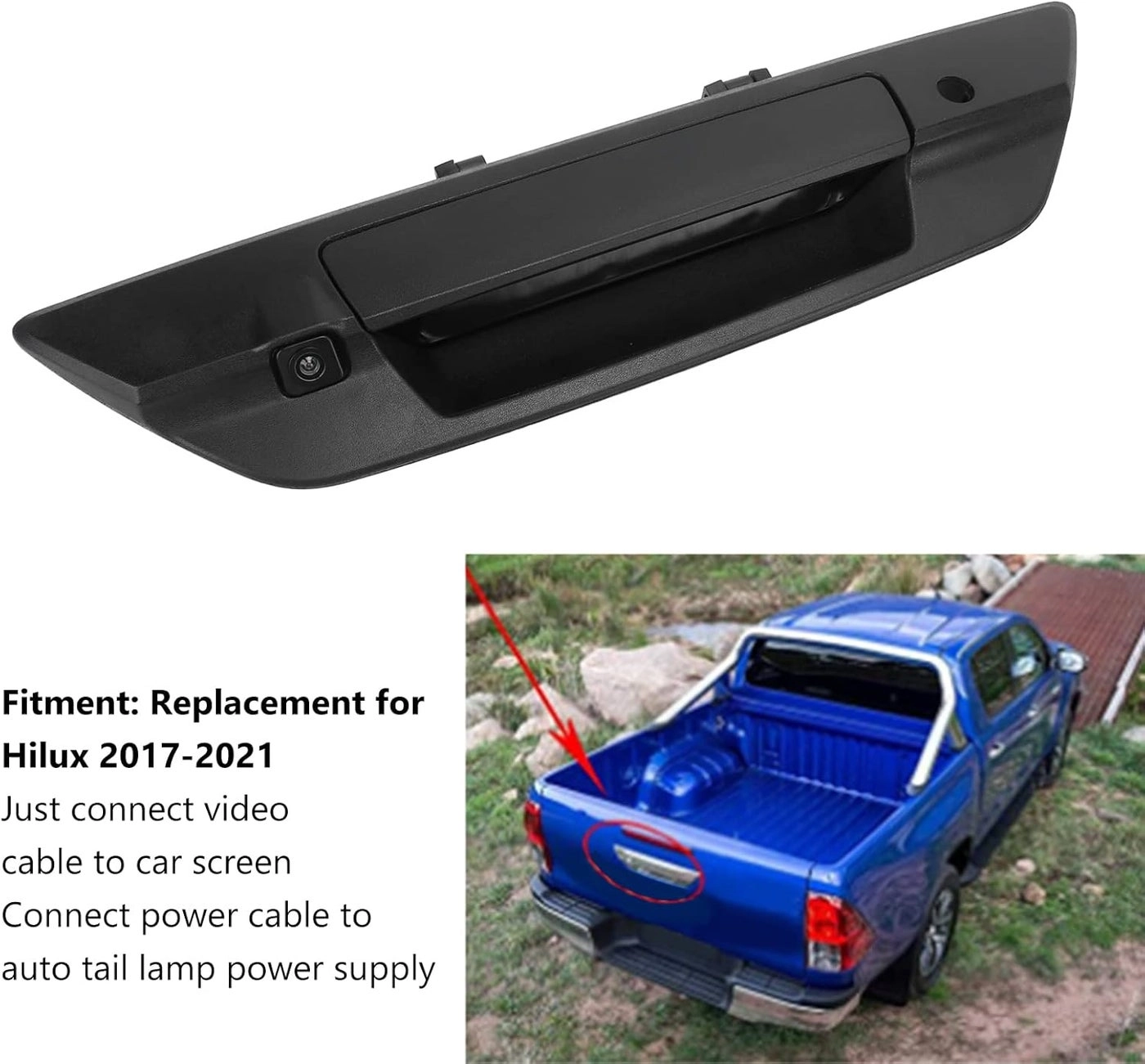 Trunk Handle Backup Camera - 150-170° Wide Angle IP66 Waterproof Hilux 2017-2021
