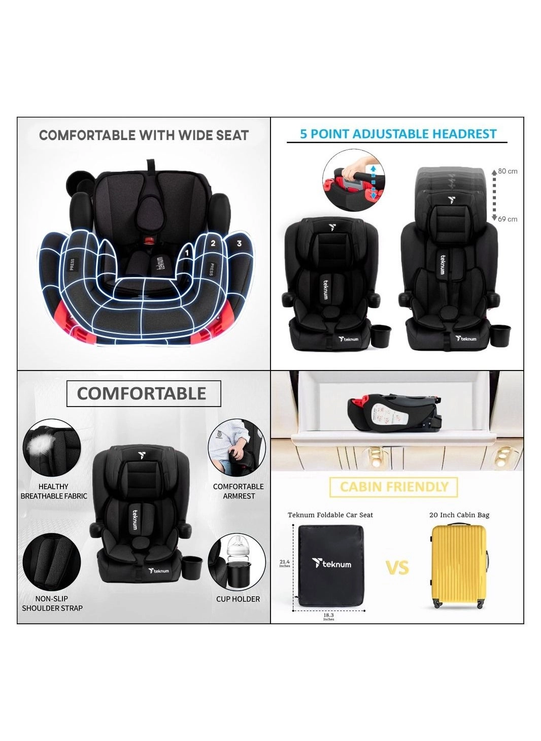 Pack And Go Foldable Car Seat - Group 1/2/3 (9-36Kg)
