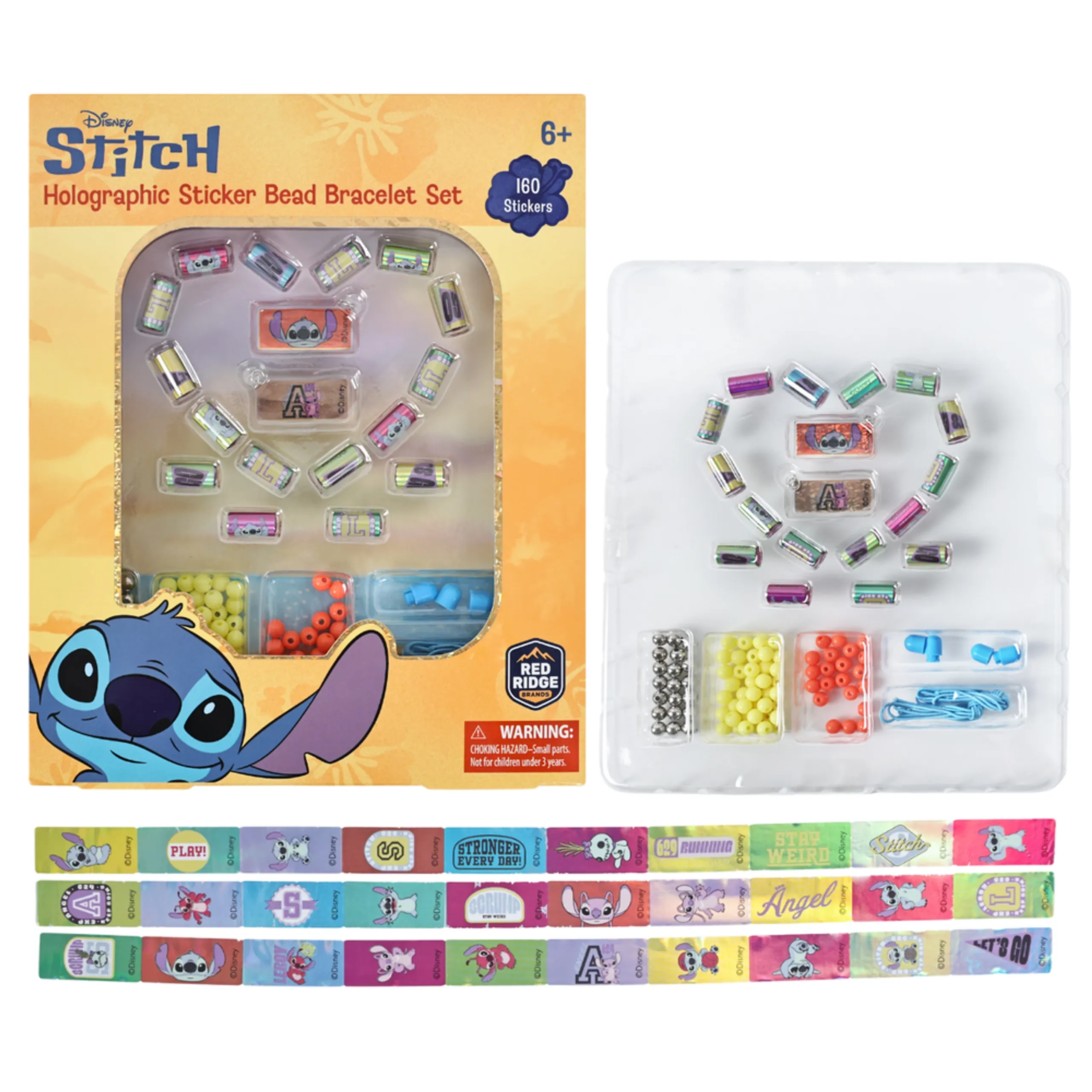 Stitch Holographic Sticker Bead Bracelet Making Craft Set - 160pc Heart-Shaped