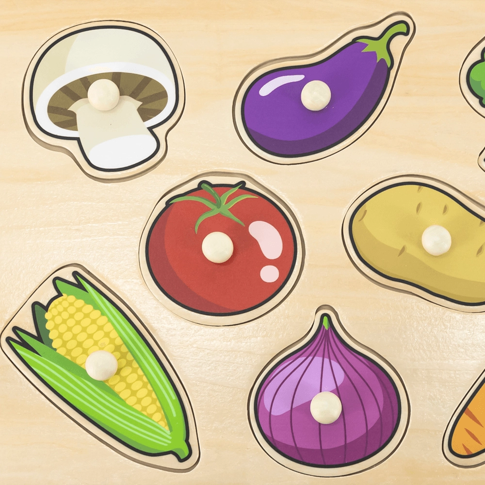Wooden Knob Puzzle Set Vegetables - Suitable for 18 months & above 8 Pcs