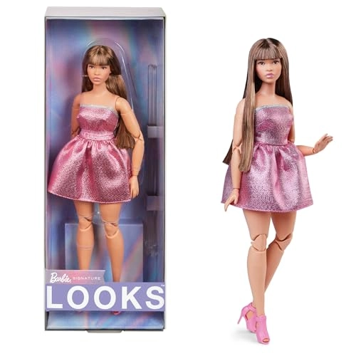 Barbie Looks - Brown Hair Shimmery Pink Strapless Dress Ages 6+