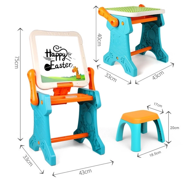 Double Sided 2 - IN - 1 Blocks Table & Magnetic Learning Board Set with Chair - 3+ 43 pieces