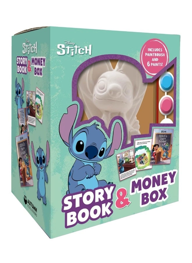 Disney Stitch Story Book & Money Box - Six paints paintbrush