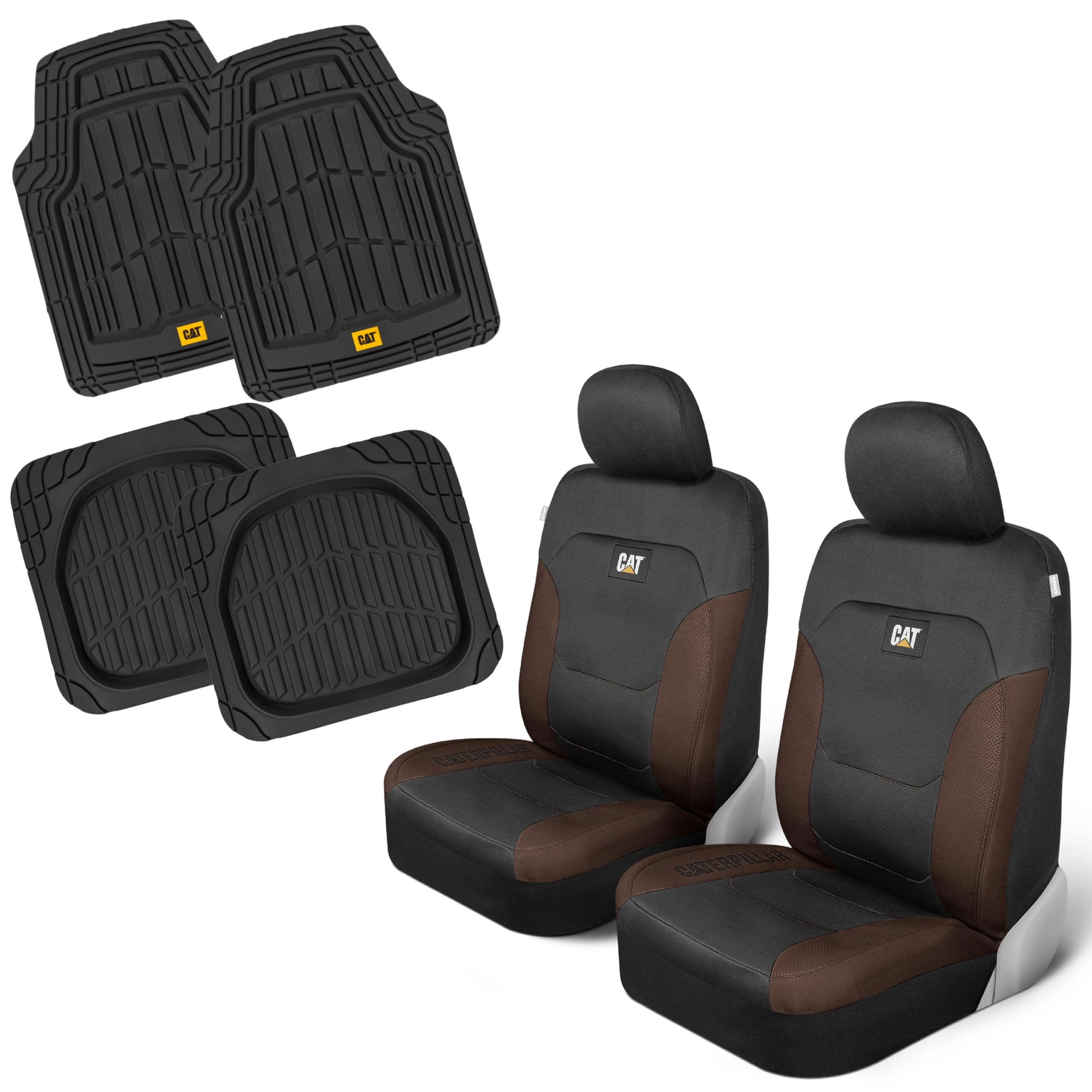 BDK Front Seat Covers - 2-Pack + Floor Mats - 4-Piece Trim-to-Fit
