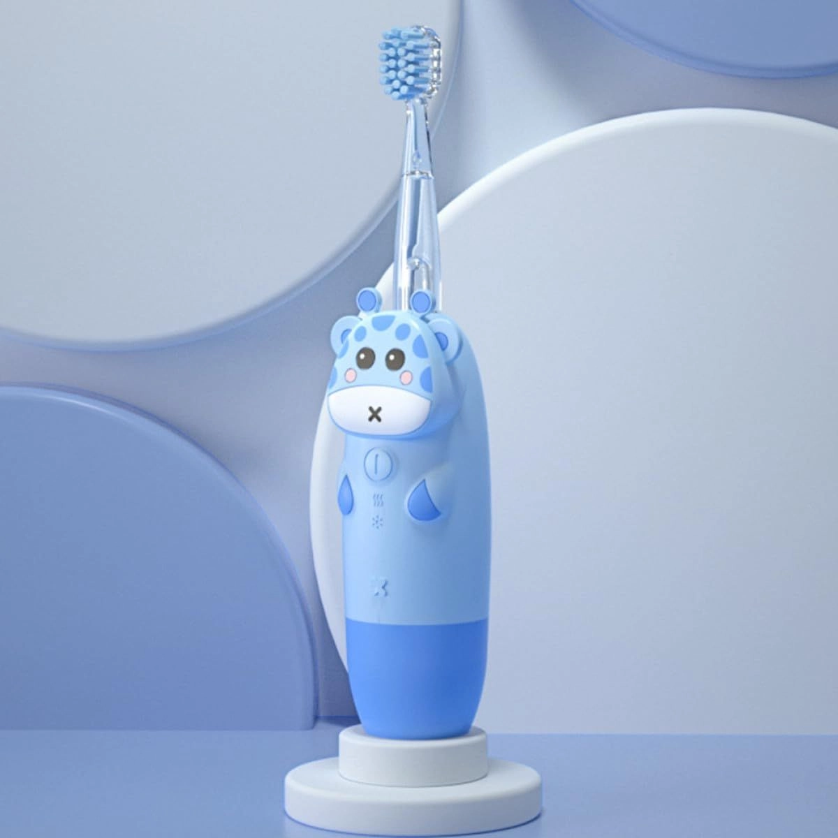 Electric Toothbrush - 2 Blue Animal Brush Heads USB Rechargeable Set