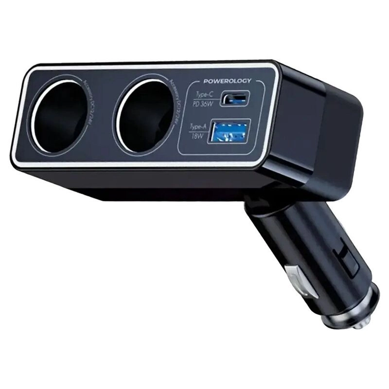 Powerology 2 Port Car Charger - 12-24 Volts 3/2/1.5/2.91/2.33/1.75 Amps