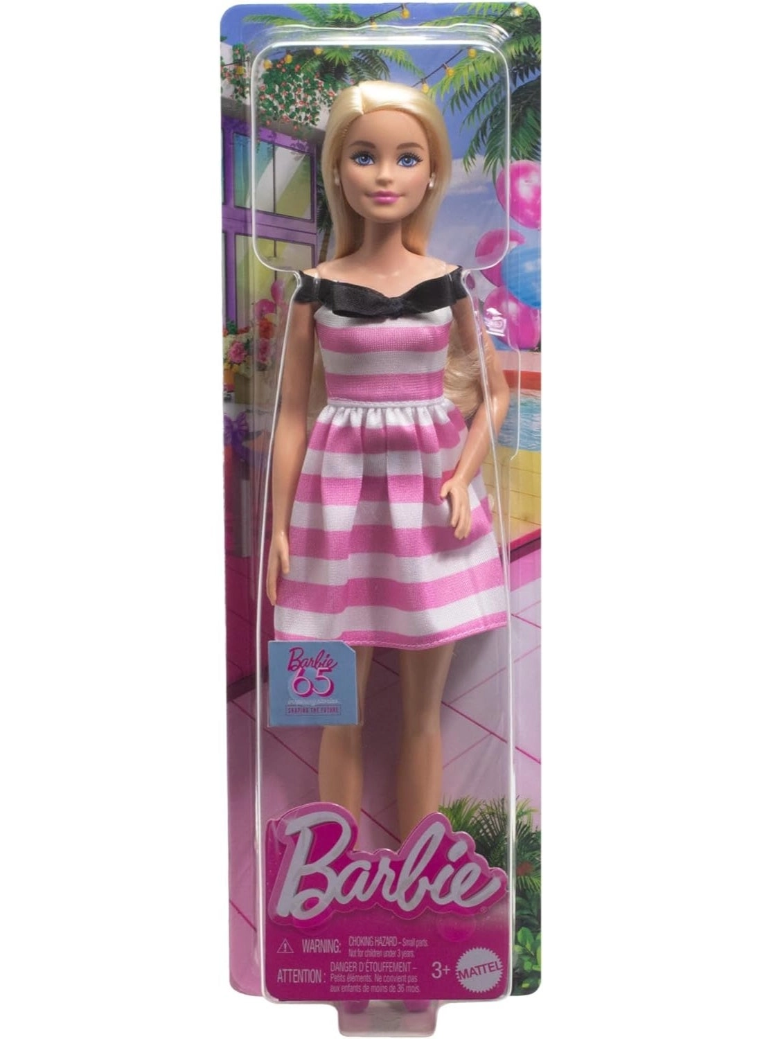 Barbie 65th Anniversary Doll - Pink and White Dress Ages 3+