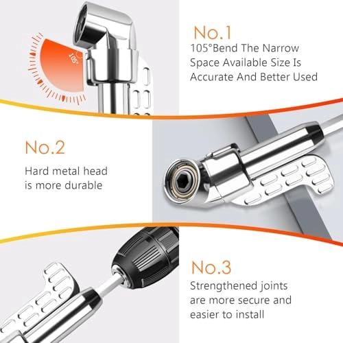 105 Degree Right Angle Drill Adapter - 1/4" Hex Shank 360 degree Rotatable