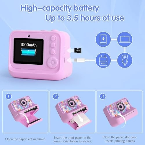 Kids Digital Camera - Instant Thermal Printer 4800W 1080p
